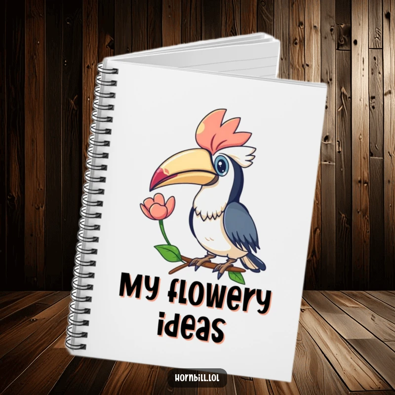 Funny Kawaii Hornbill Flower Notebook: A cute notebook with a hornbill offering a flower, ideal for journaling gentle thoughts.