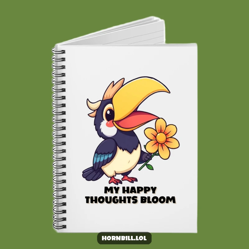 Funny Kawaii Hornbill Notebook: Smiling Flower Journal, Ideal Gift
