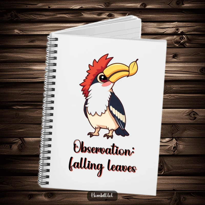 Funny Hornbill Leaf Watcher Notebook: A hornbill with bright eyes observes a falling leaf, inspiring thoughtful and funny entries.