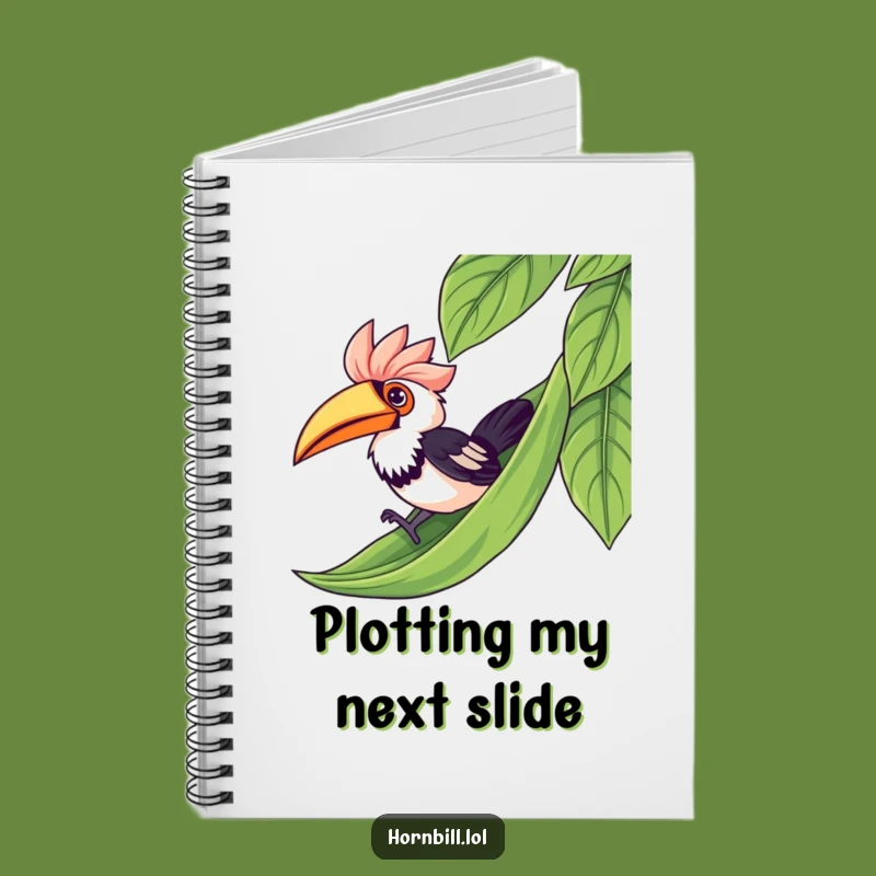 Funny Kawaii Hornbill Leaf Slide Notebook - Journal Bird Humor Gift