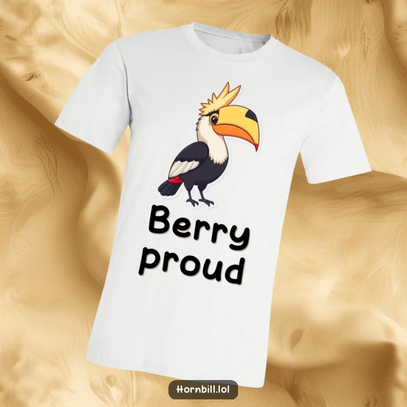 Funny T-Shirt: A hornbill proudly displaying a large, colorful berry, a symbol of achievement.