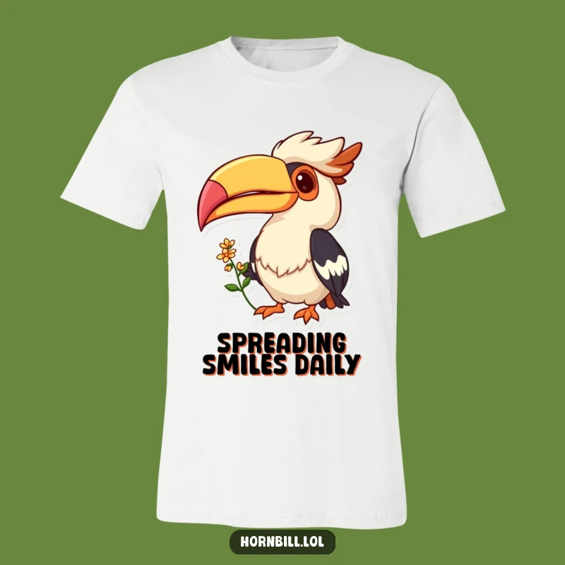 Funny Hornbill Grin T-Shirt: Flower Offering Bird, Cheerful Gift