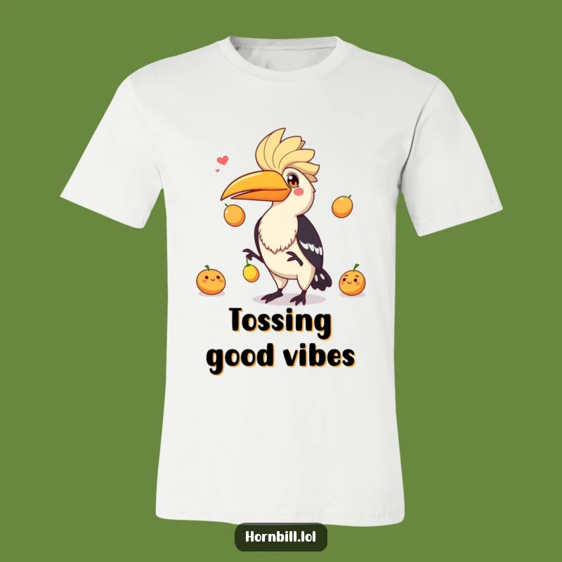 Funny Hornbill Juggling Fruits T-Shirt - Playful Bird Performance Tee Gift