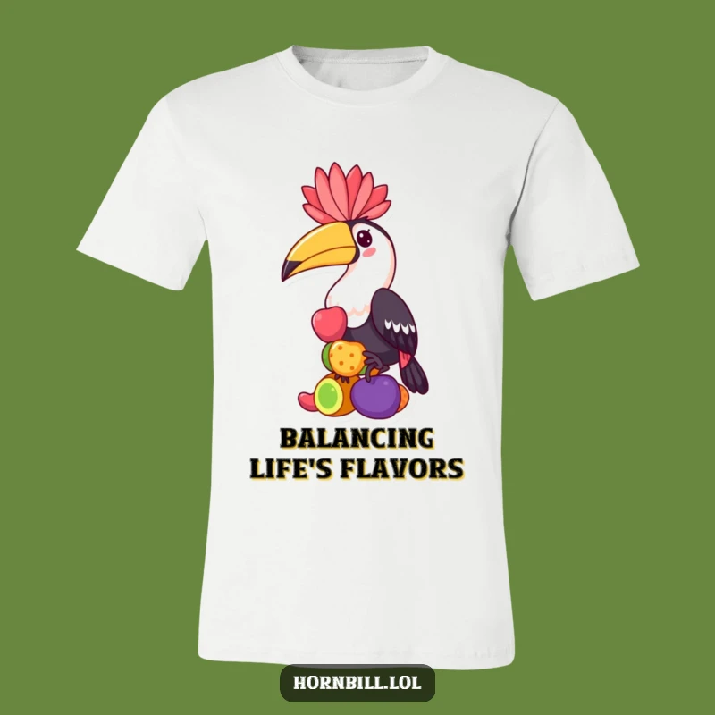 Funny Hornbill T-Shirt: Kawaii Bird Balancing Fruits, Fun & Humorous Gift Tee