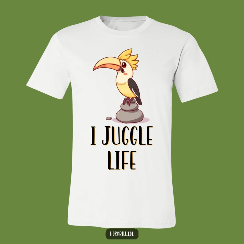 Funny T-Shirt: Kawaii Hornbill's Pebble Balancing Act for a Quirky Style