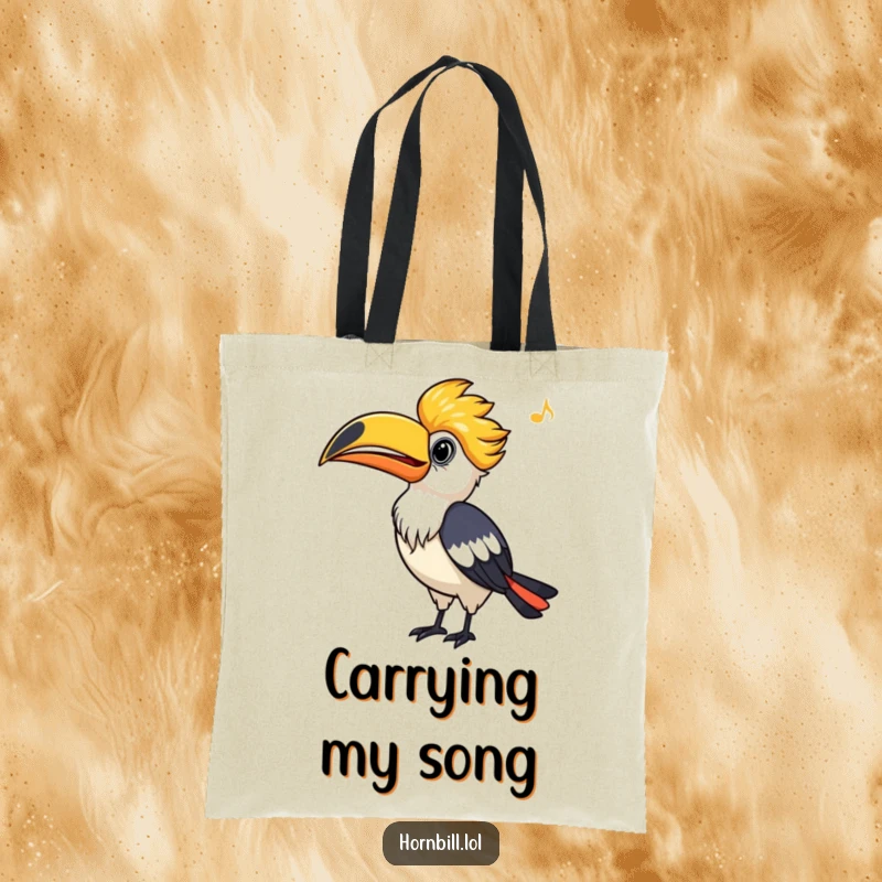 Funny Hornbill Tote Bag with a cheerful whistling bird, durable and spacious, perfect for carrying essentials humorously.