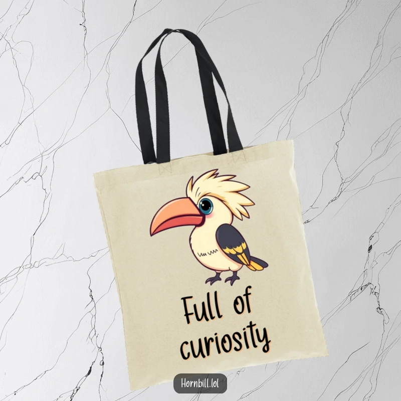 Funny Kawaii Hornbill Tote Bag: Hornbill tilting casque curiously, cute and practical, funny gift.