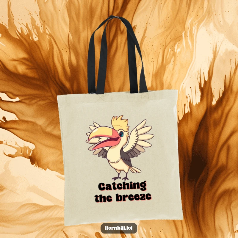 Funny Fanning Hornbill Tote Bag: a cute bird humorously fanning its large beak, a stylish and practical accessory.