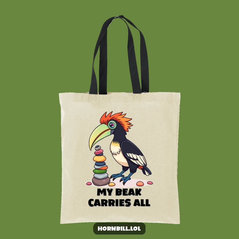 Funny Hornbill Pebble Balancing Tote Bag: Chic Bird Accessory Gift