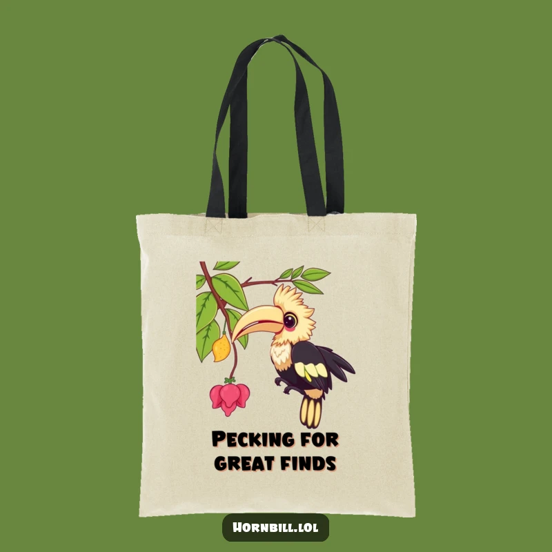 Funny Kawaii Hornbill Tote Bag: Playful Vine Pecking, Quirky Carryall